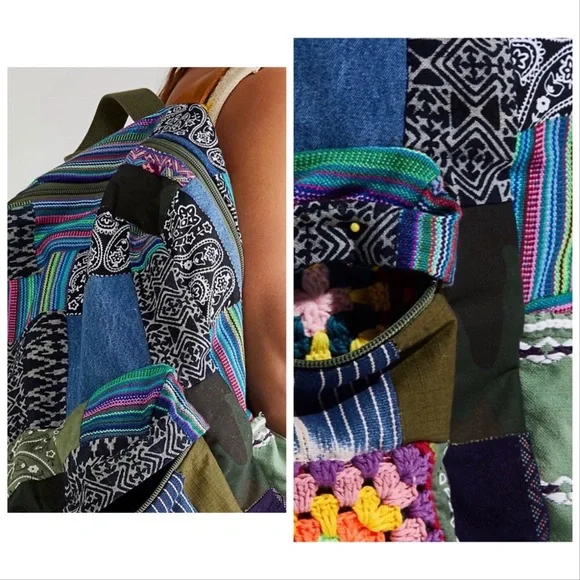 Free People X Tricia Fix Boho Patchwork With Crochet Patches and Leather Straps - Picture 2 of 15